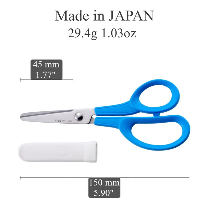 CANARY Kids Scissors 6" for Age 6-8, Safe Blunt Tip with Blade Cover, Made in JAPAN, Safety Elementary School Scissors, Blue - Image 2